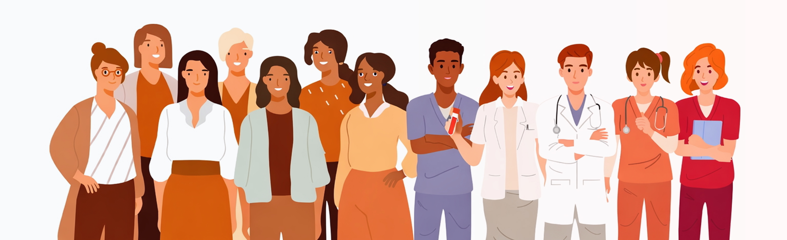 Illustration of a diverse group of healthcare professionals.